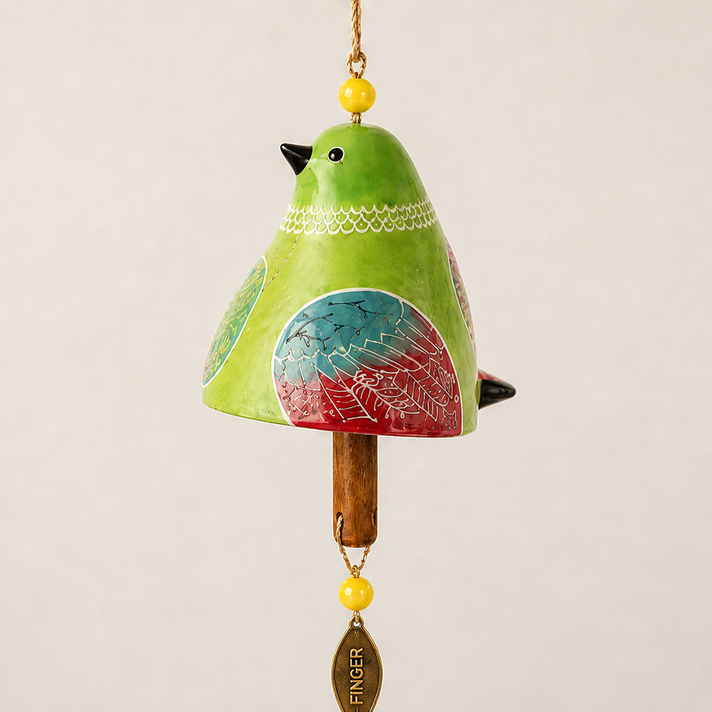 Sparrowbloom โ Hand-Painted Folk Art Bird Wind Chime + 50% OFF Green