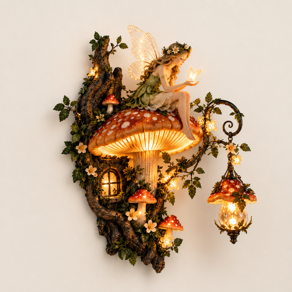 Thistlemoor โ Hand-Sculpted Glowing Fairy Mushroom Wall Light + 50% OFF Red