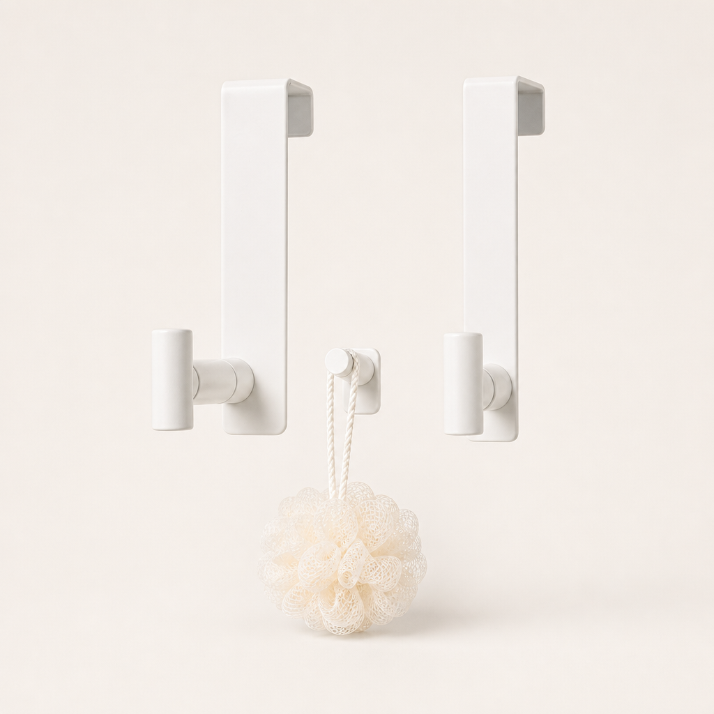 Clearwick โ No-Drill Extended Arm Over The Shower Door Hooks + 50% OFF White