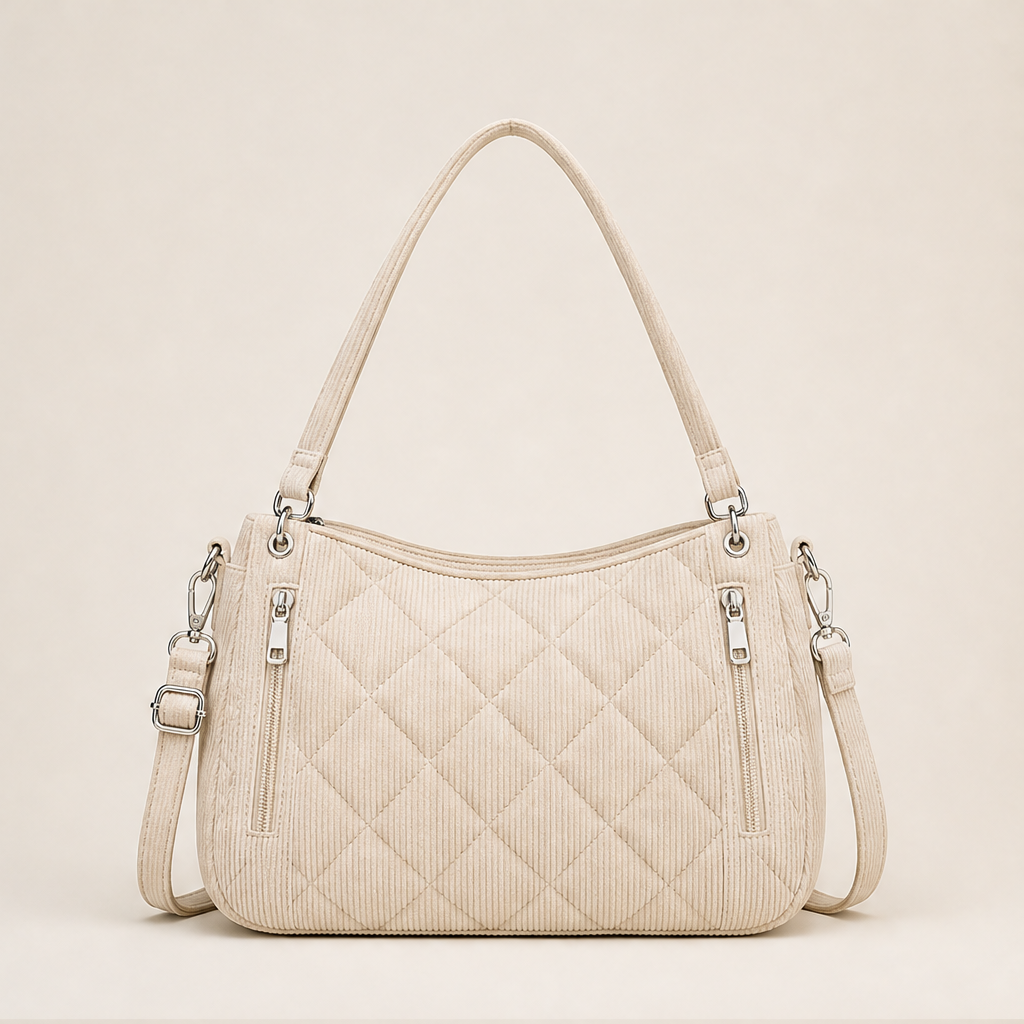Corduvelle โ Quilted Corduroy Multi-Way Shoulder Bag + 50% OFF Beige