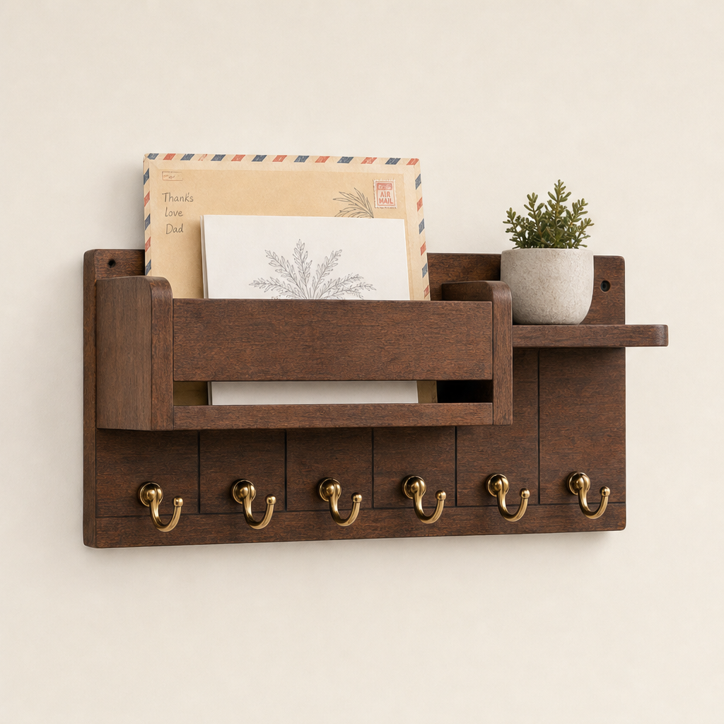 Oakhollow โ Solid Wood Entryway Organizer with Key Hooks and Shelf + 50% OFF Walnut
