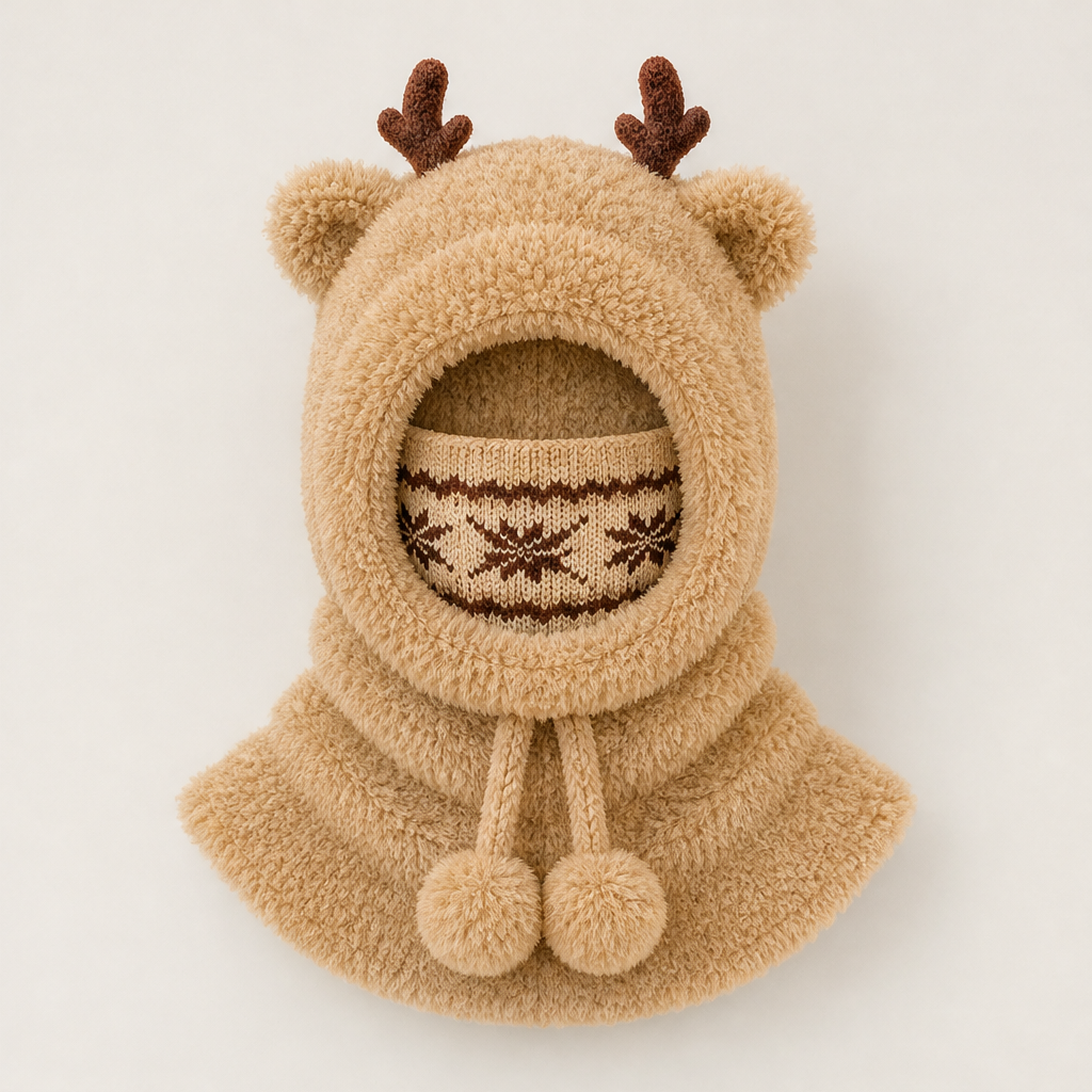 Fawnbury โ 3-in-1 Antler Hood, Scarf & Face Mask Kids Winter Set + 50% OFF Camel