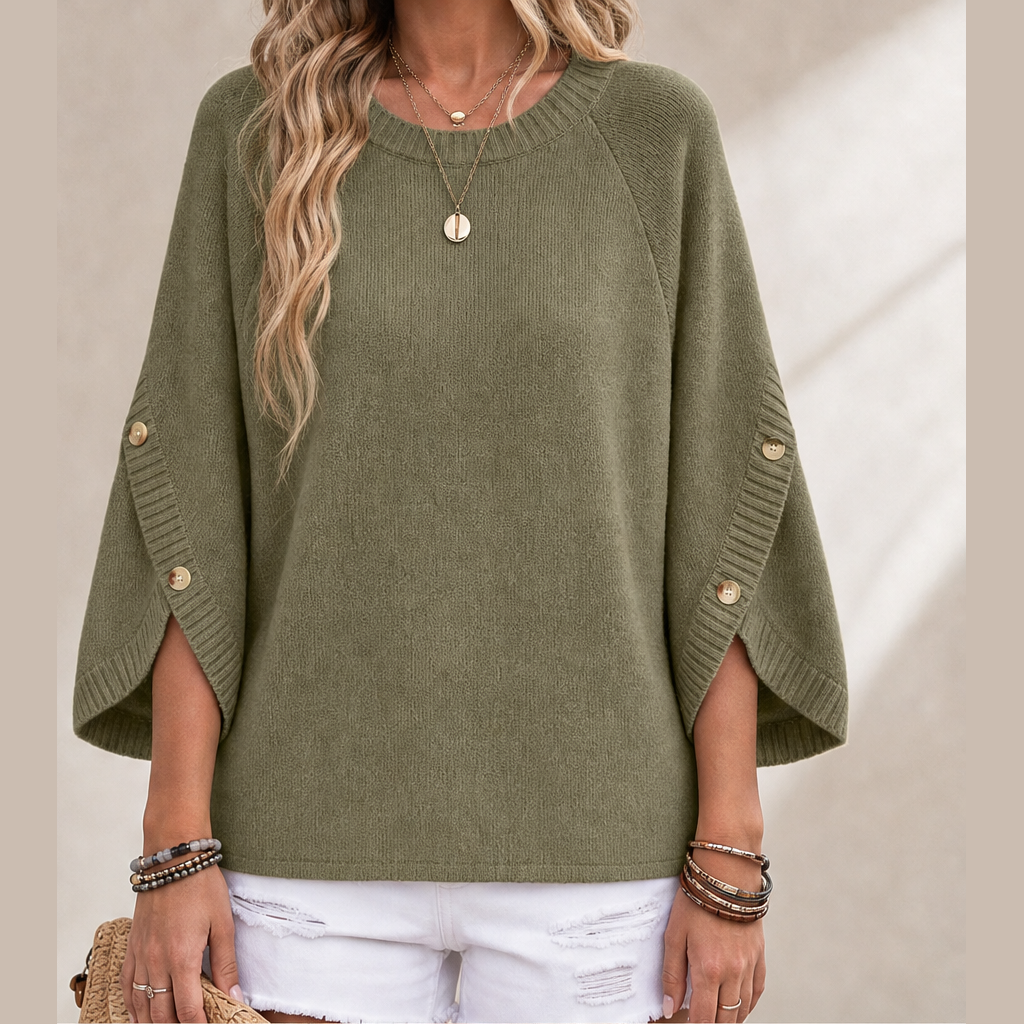 Cassymere โ Split-Button Sleeve Oversized Knit Pullover + 50% OFF Olive