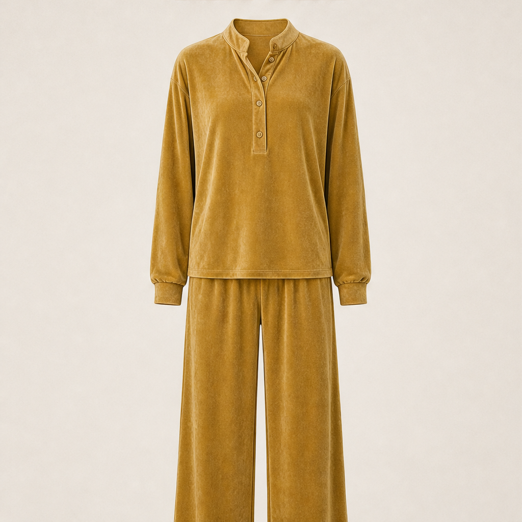 Velourin โ Wide-Leg Velour Two-Piece Loungewear Set + 50% OFF Mustard