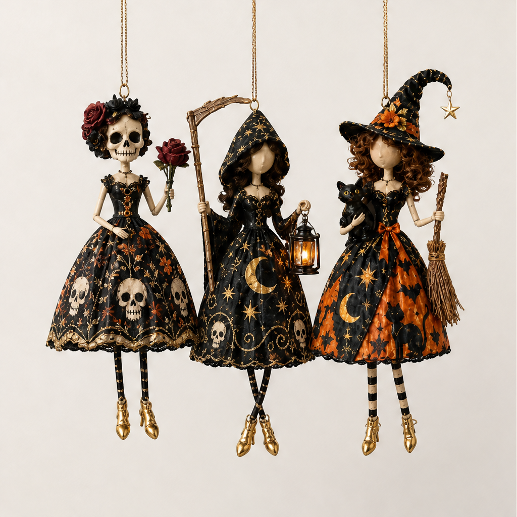 Witchwood Hollow โ Hand-Painted Gothic Witch Hanging Decor, Set of 3 + 50% OFF Orange