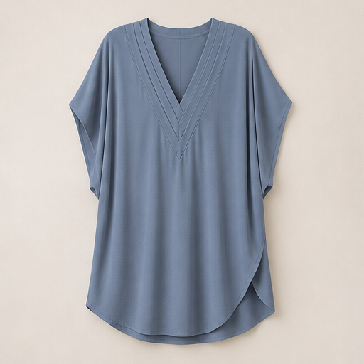 Vellora โ Pleated V-Neck Batwing Sleeve Midi Dress Slate Blue