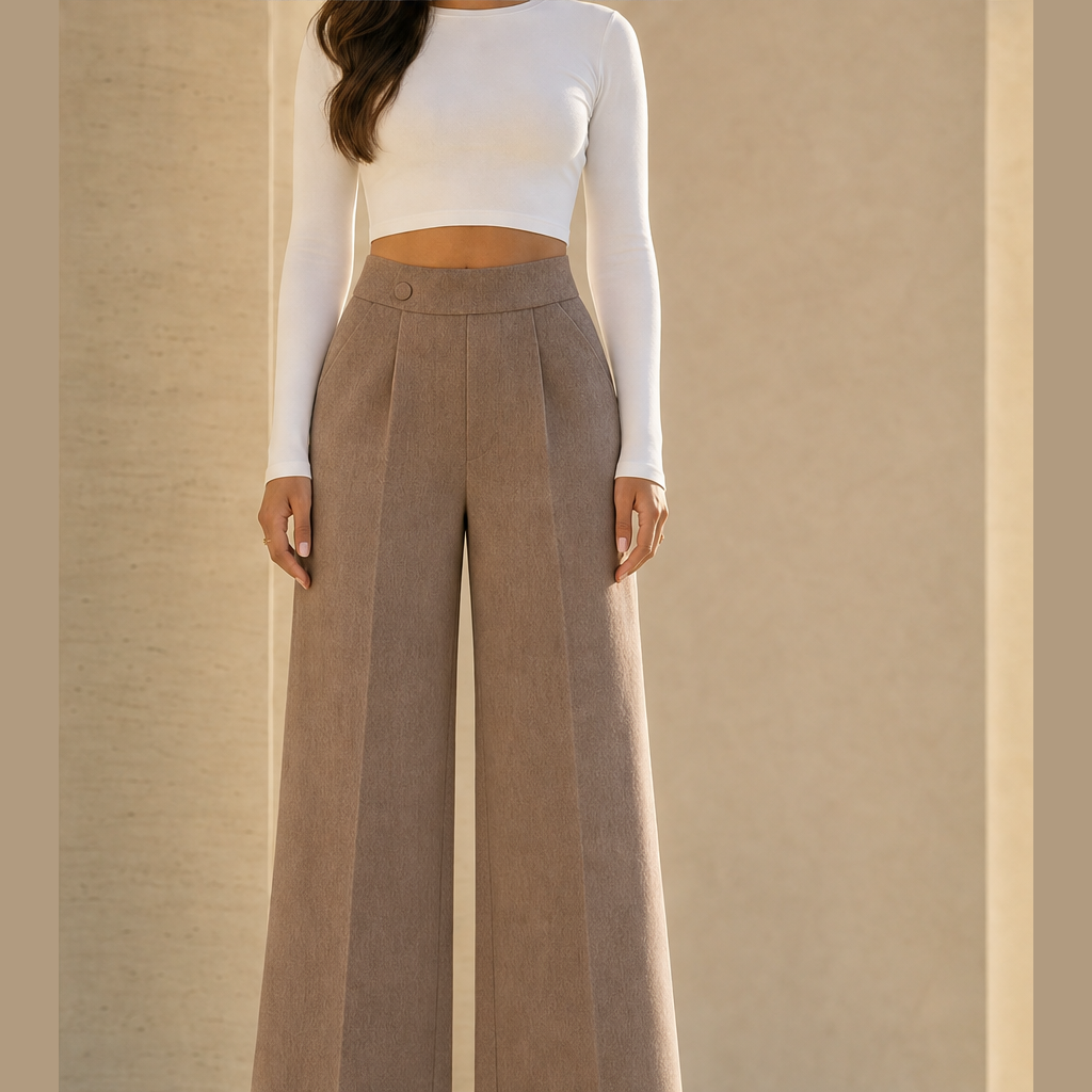 Marlowick โ High-Waist Wide-Leg Trousers with Slimming Silhouette + 50% OFF Taupe