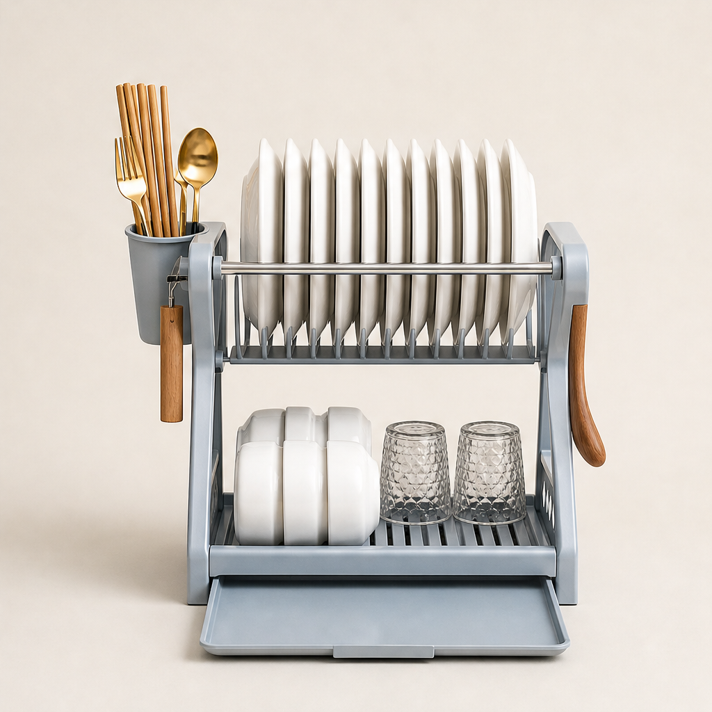 Draincroft โ Vertical Steel Dish Rack with Drip Tray, Tool-Free Setup + 50% OFF Grey