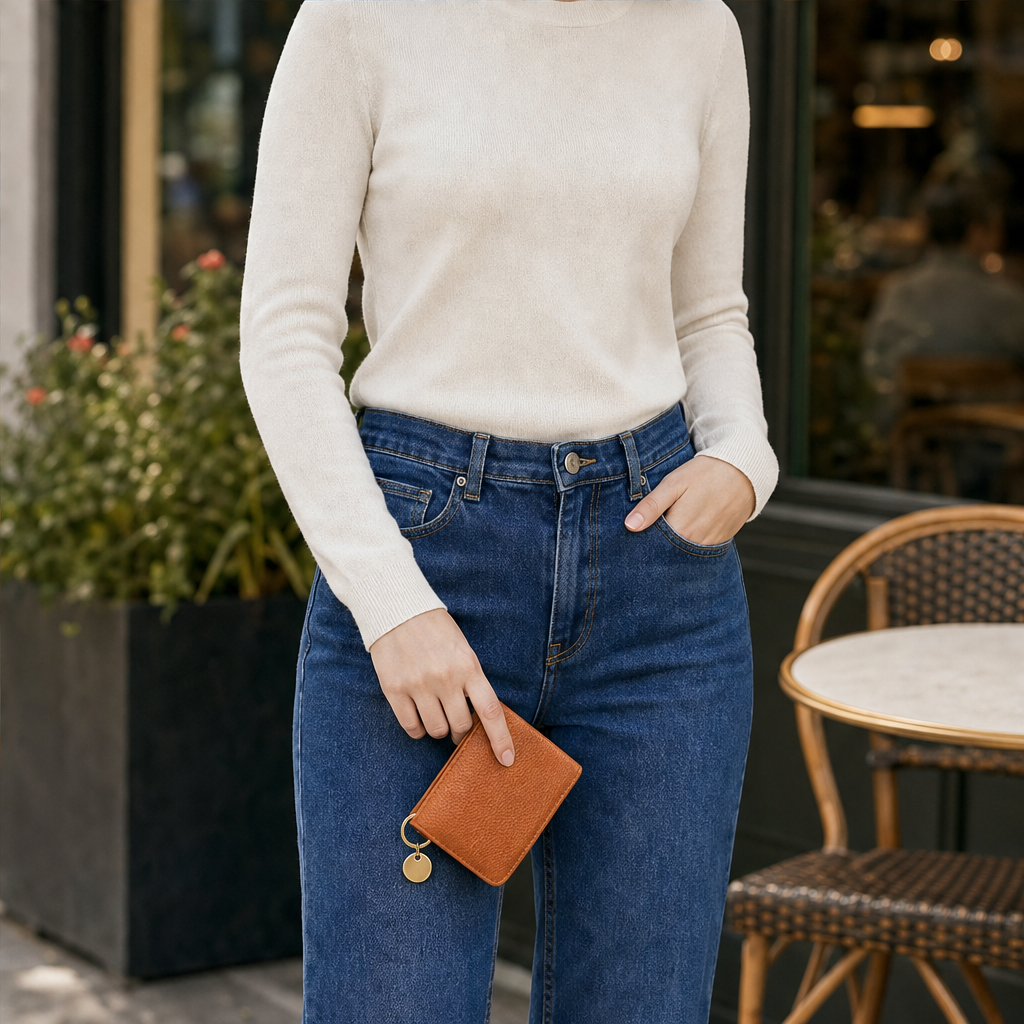 Pocketleigh โ RFID-Blocking Pebbled Leather Card Holder with Key Ring + 50% OFF Cognac