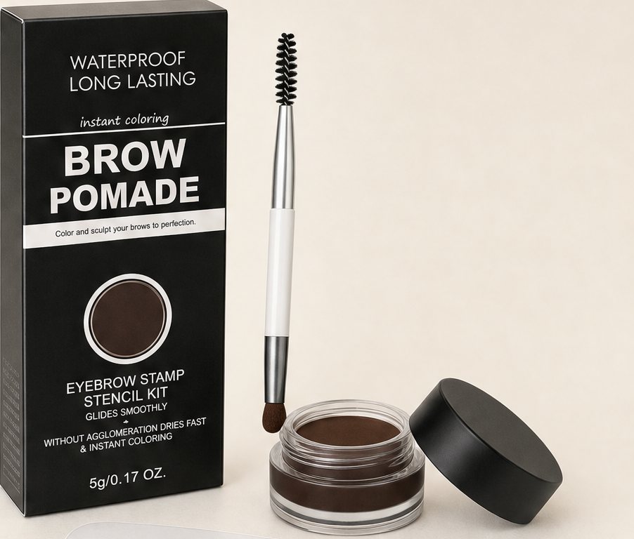 Archella โ Waterproof Matte Brow Pomade Stamp Kit with 10 Reusable Templates + BUY 1 + PICK 1 FREE COLOR Dark Brown