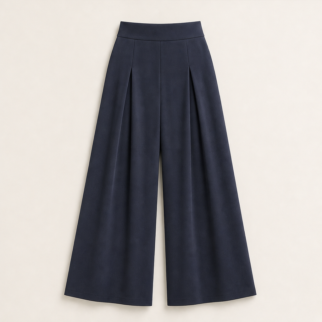 Fauxline โ High-Waist Pleated Wide-Leg Pants + 50% OFF Navy