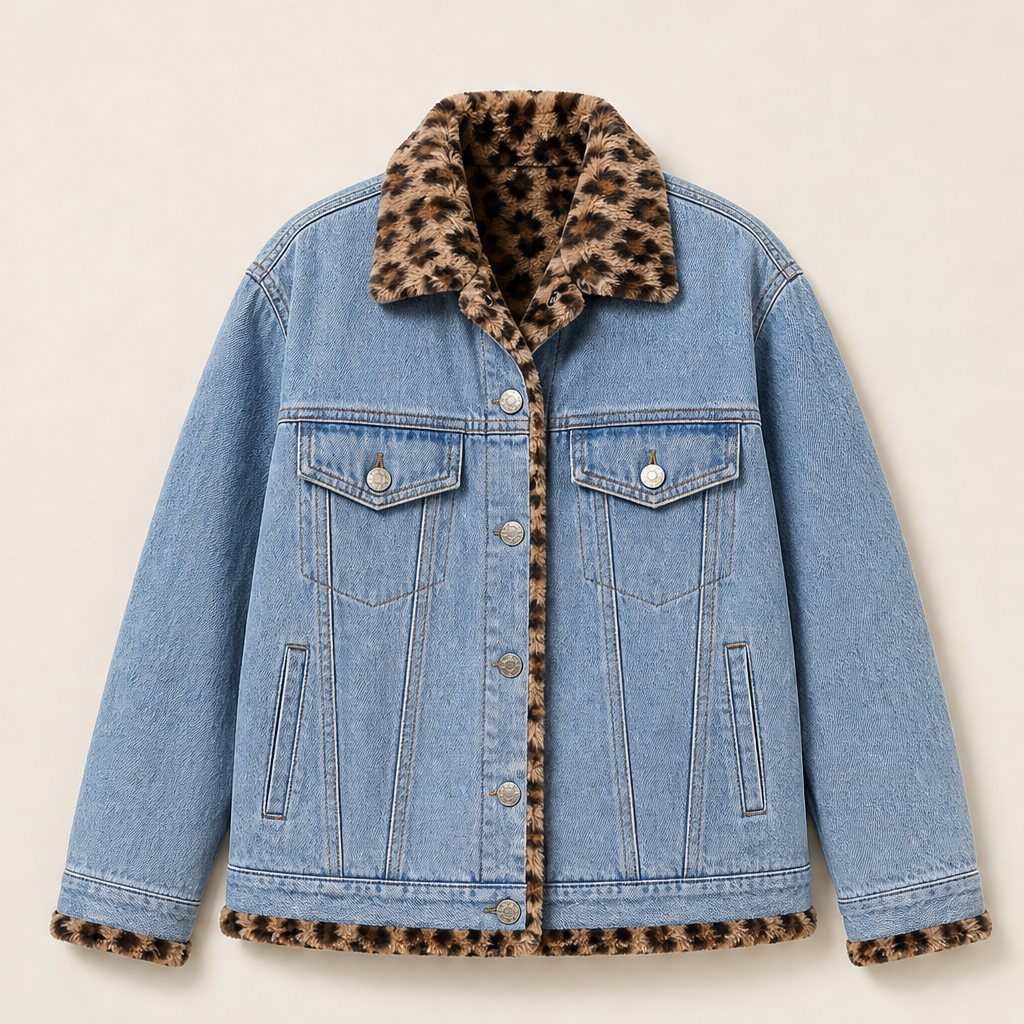 Savann Row โ Reversible Leopard Lined Oversized Denim Jacket + 50% OFF Light Blue