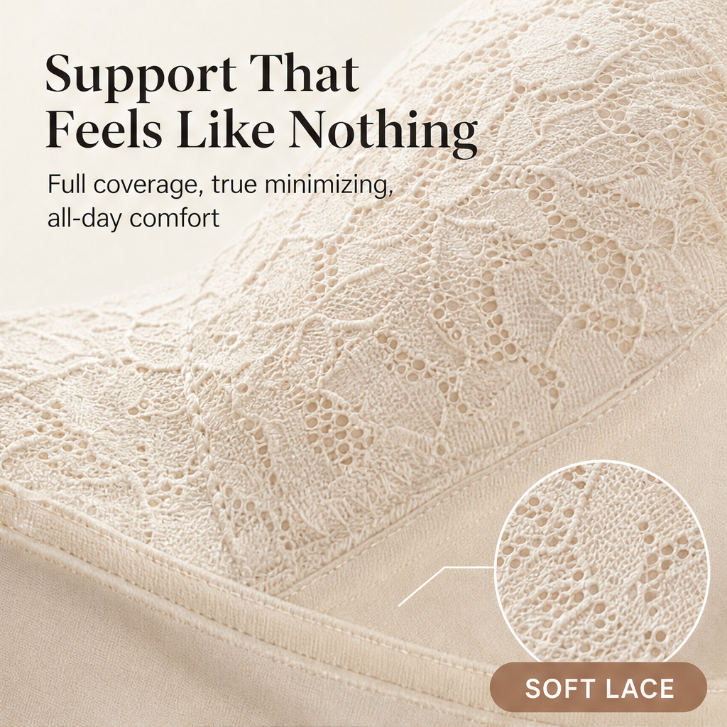 Softline โ Wireless Full Coverage Lace Minimizer Bra + 1+1 FREE features