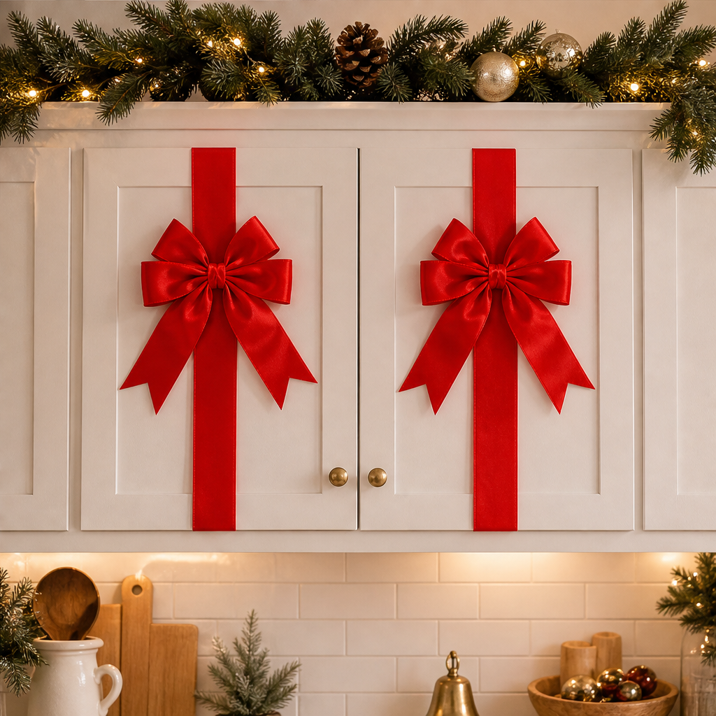Glimmerbow โ Pre-Tied Satin Cabinet Door Christmas Bow + 50% OFF lifestyle