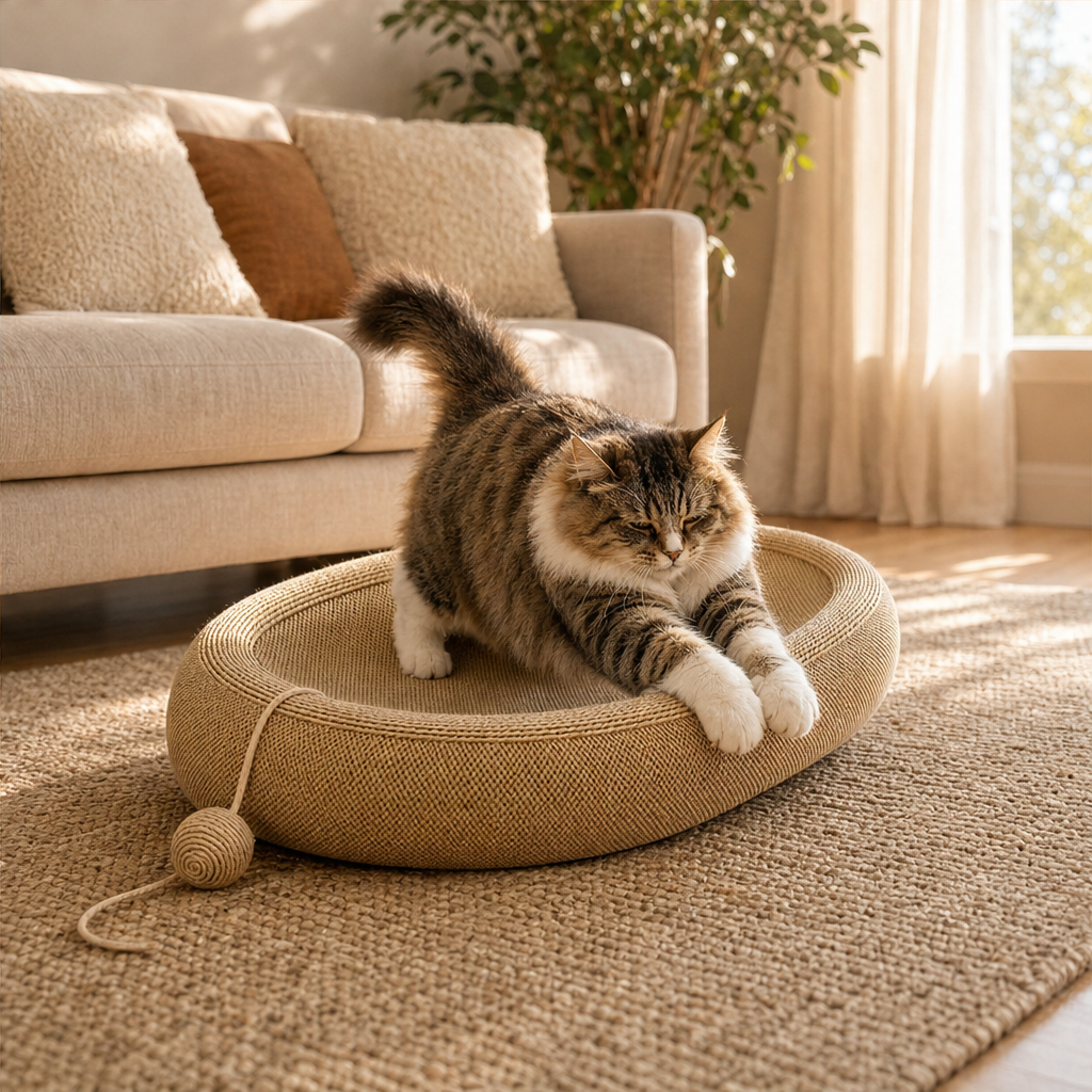 Scratchnook โ Sisal Scratcher Bed with Built-In Toy Ball + 50% OFF lifestyle