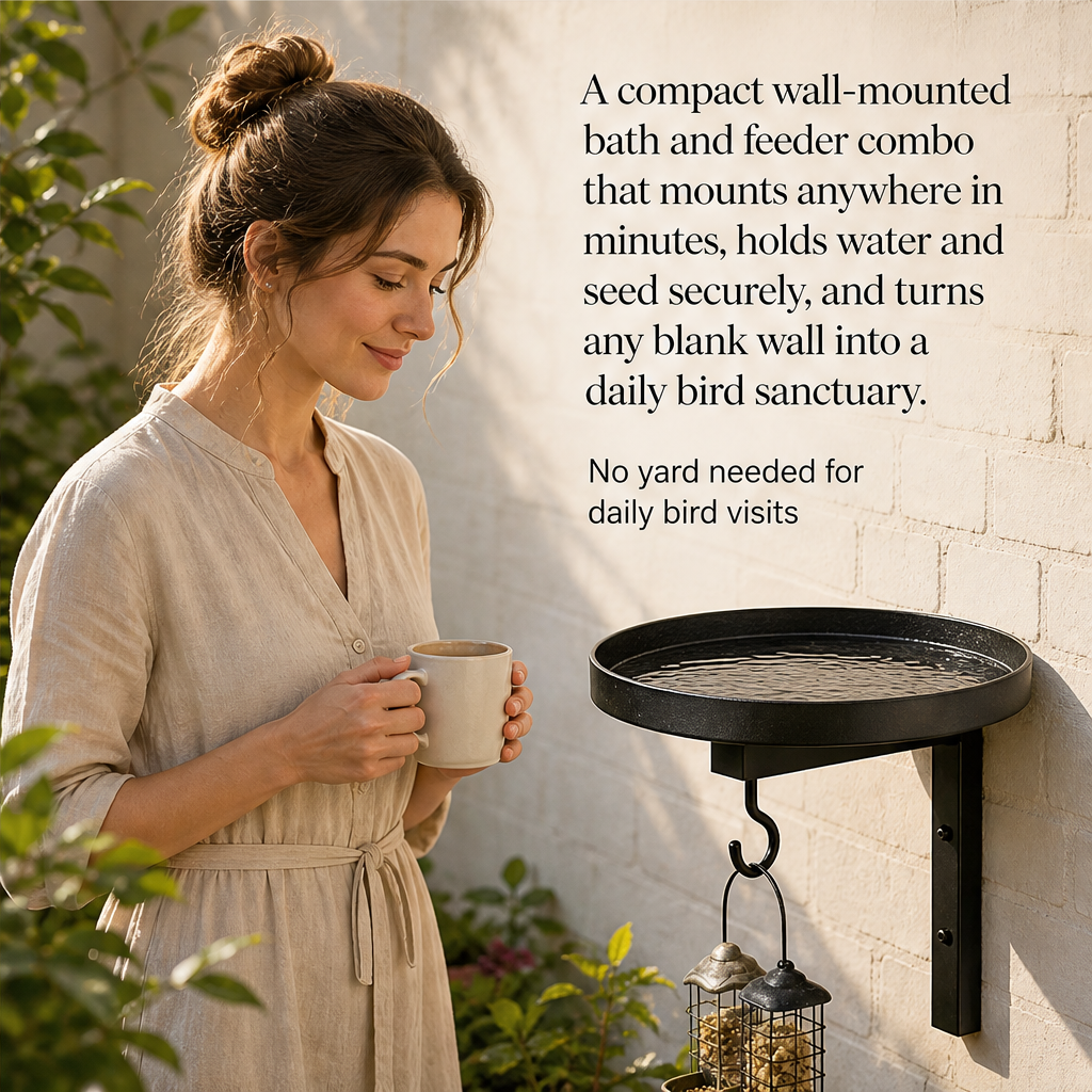 Larkhollow โ Dual-Function Wall Mount Bird Bath with Feeder Hook + 50% OFF features