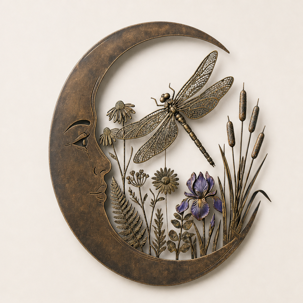 Lunaveil โ Crescent Moon & Dragonfly Metal Wall Decor + 50% OFF Bronze