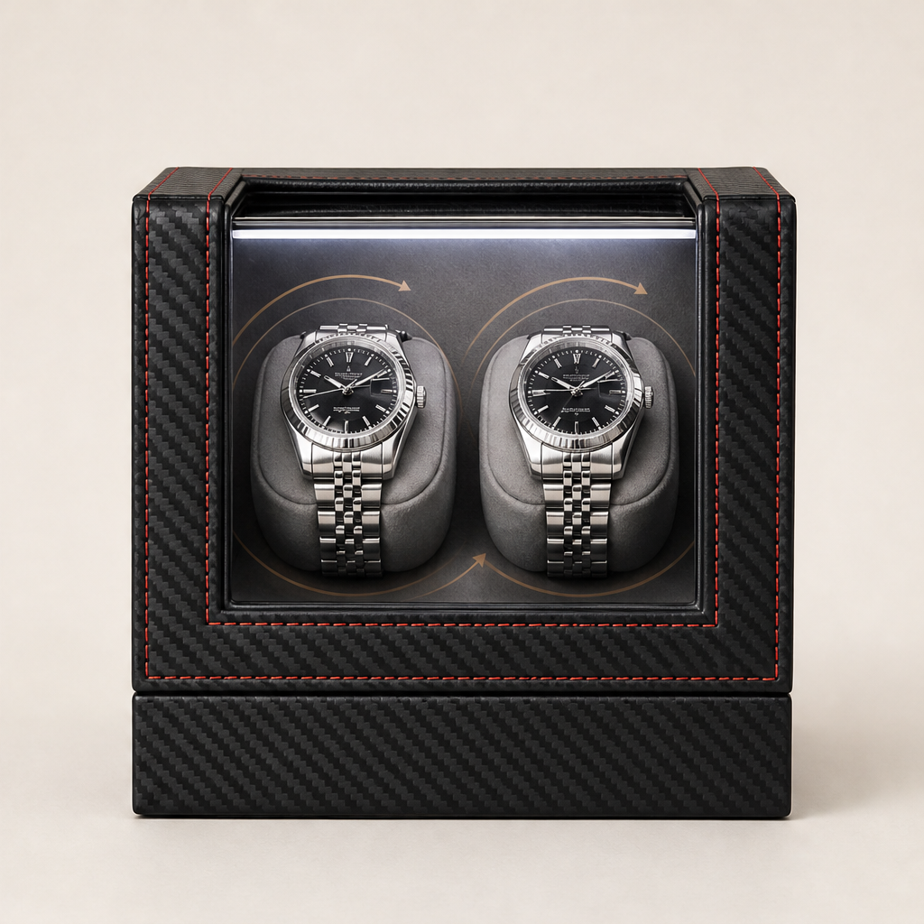 Rotarque โ Silent Dual-Rotation Automatic Watch Winder Box + 50% OFF Black Carbon Fiber