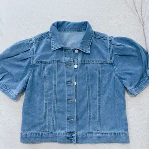 Solettรฉโข โ Puff-Sleeve Cropped Denim Jacket + 50% OFF