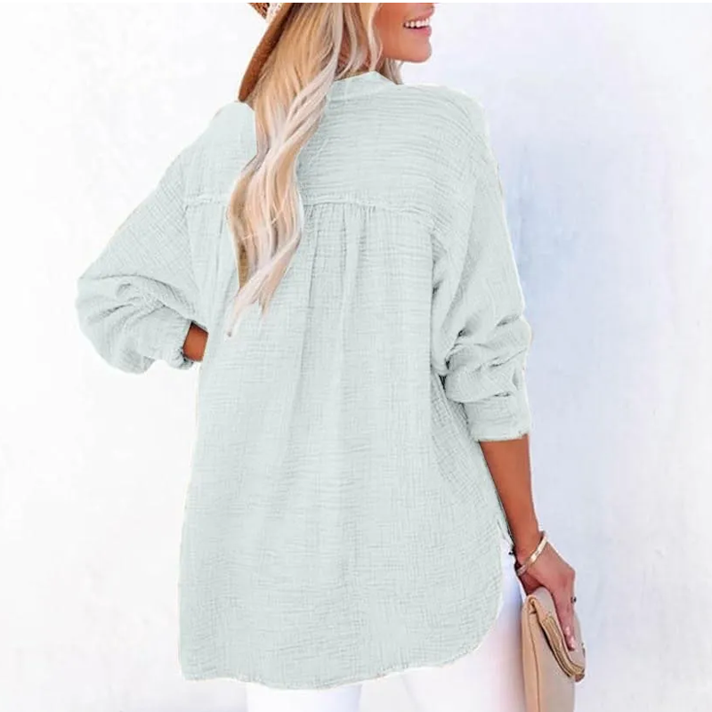 Breezia Luxe Women’s Casual Gauze Button Neck Long Sleeve Blouse - Lightweight Everyday Comfort - 70% OFF