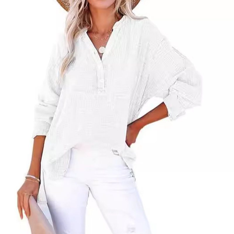 Breezia Luxe Women’s Casual Gauze Button Neck Long Sleeve Blouse - Lightweight Everyday Comfort - 70% OFF