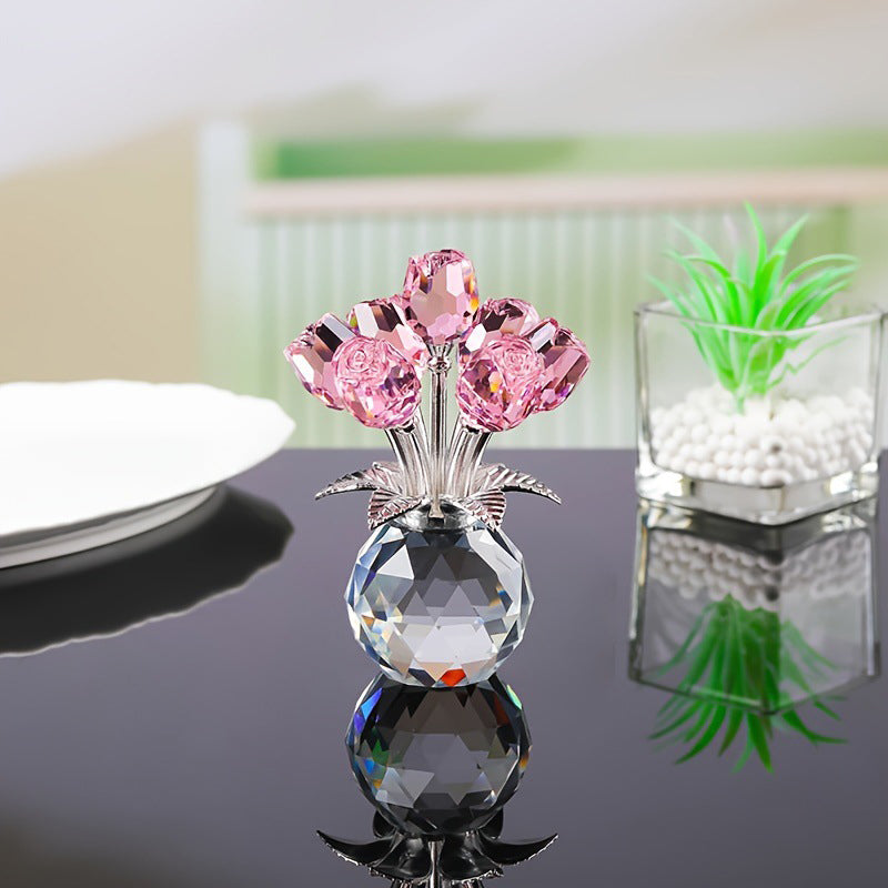Petaluneโข โ Hand-Cut Crystal Rose Bouquet Figurine with Faceted Vase + 50% OFF