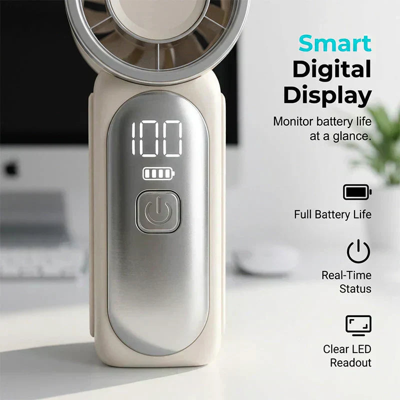 ๐ฌ๏ธ Turbo Handheld Fan โ LED Display, 6 Speeds, 3000mAh ๐