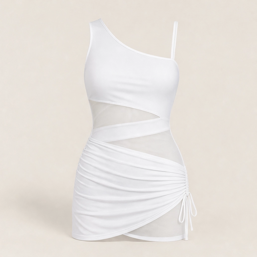 Solmara โ One-Shoulder Swim Dress with Mesh Detail & Tummy Control + 50% OFF