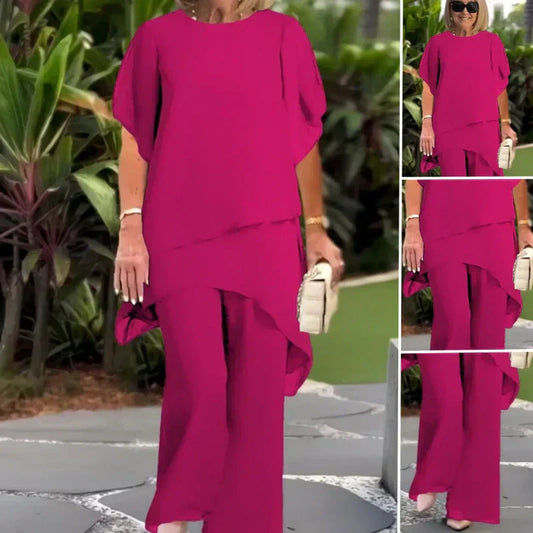 Solenne – Double-Layer Chiffon Top & Wide-Leg Pants Set + 50% OFF