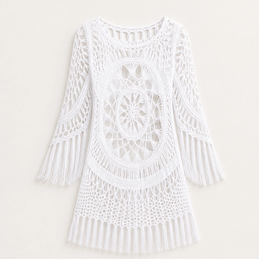 Marévah – Crochet Tassel Beach Cover-Up with Flowing One-Size Fit + 50% OFF