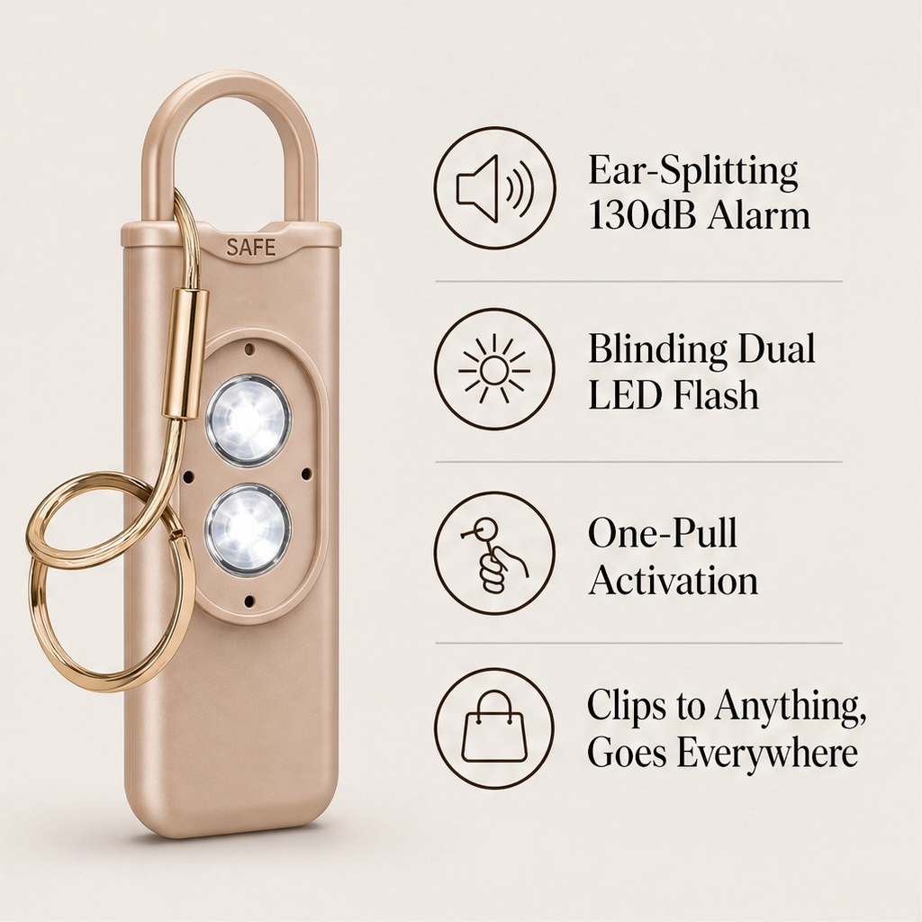 Keyward – 130dB Siren, Dual LED Light & USB Rechargeable Safety Alarm Keychain + 1+1 FREE