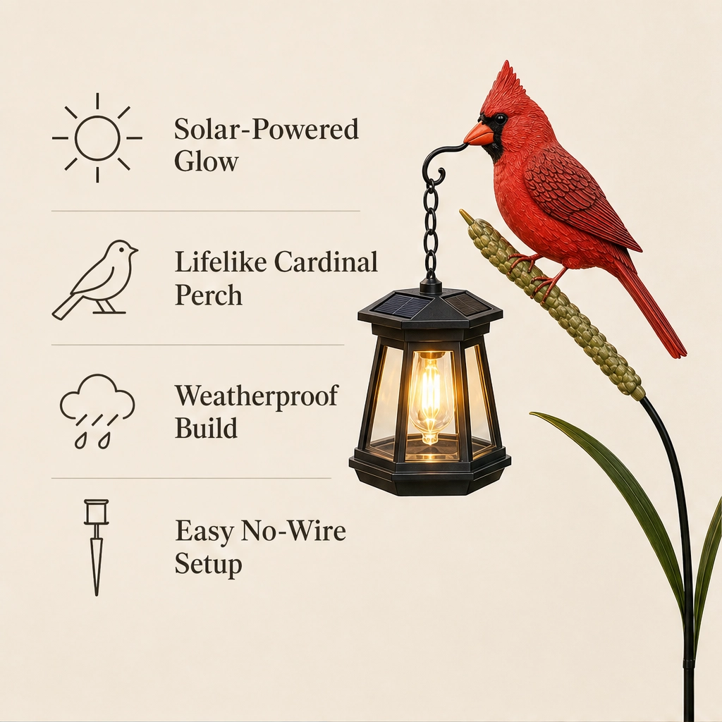 Emberwick – Solar Cardinal Lantern Garden Stake, Auto-On Warm Glow + 50% OFF