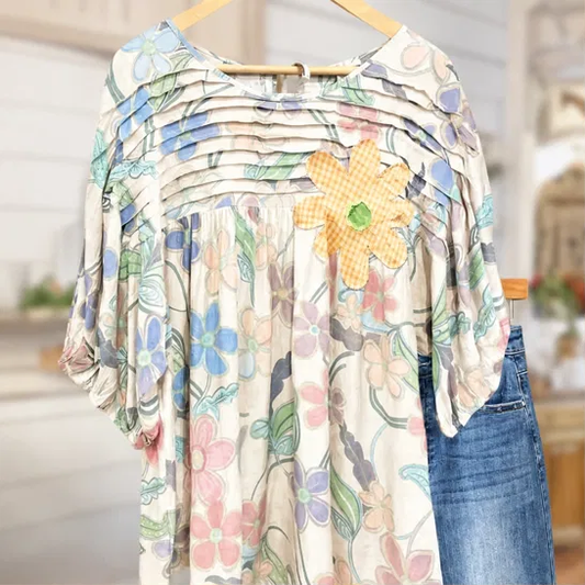 Meadowlark™ – Pleated Yoke Floral Puff-Sleeve Blouse + 50% OFF