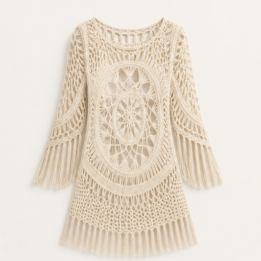 Marévah – Crochet Tassel Beach Cover-Up with Flowing One-Size Fit + 50% OFF