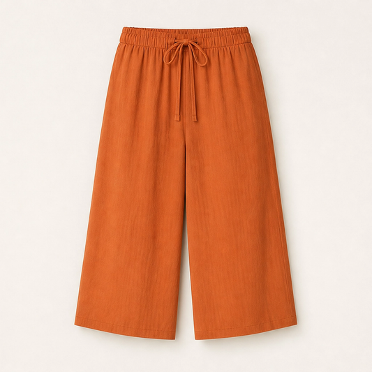 Solene – Flowy Lightweight Wide-Leg Drawstring Knee-Length Trousers + 50% OFF