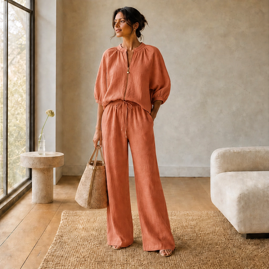 Linfold™ – Drape-Soft 2-Piece Set with Gold Zip & Wide-Leg Pants + 50% OFF