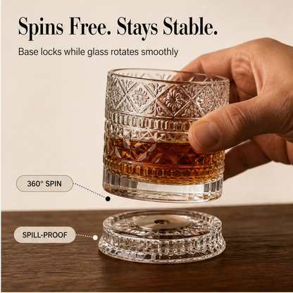 Caskwell™ – 360° Rotating Embossed Crystal Whiskey Tumbler + 50% OFF