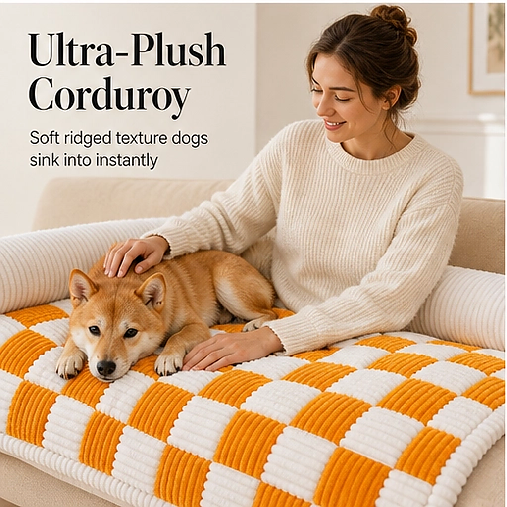 Denwyck – Plush Checkered Anti-Slip Dog Couch Mat & Furniture Protector + 50% OFF