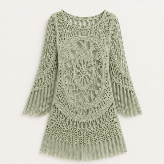 Marévah – Crochet Tassel Beach Cover-Up with Flowing One-Size Fit + 50% OFF