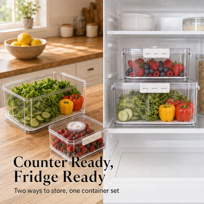 Crispwell™ – Produce Freshness Containers with Date-Dial Timer, Drainage Grid & Airtight Seal + 50% OFF