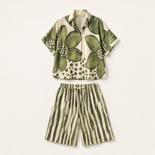 Florelle™ – Breathable Botanical-Print Wide-Leg Two-Piece Set + 50% OFF