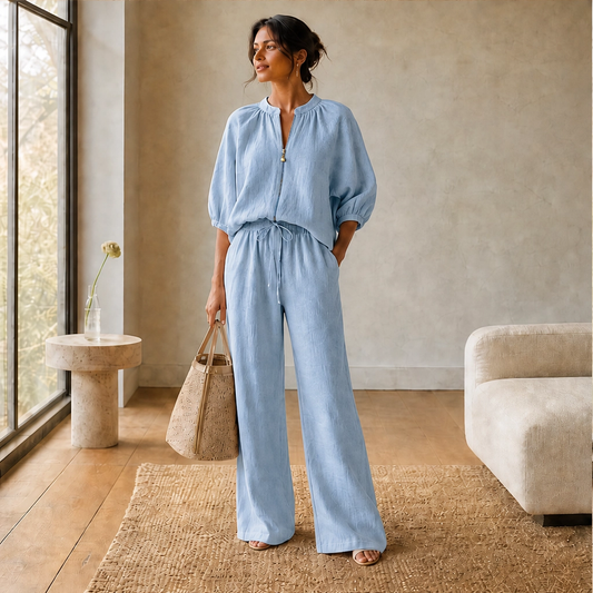 Linfold™ – Drape-Soft 2-Piece Set with Gold Zip & Wide-Leg Pants + 50% OFF