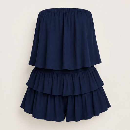 Solera – Strapless Smocked Ruffle Romper with Lined Shorts + 50% OFF