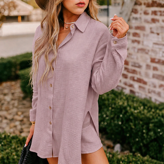 Saltaire™ – Textured Gauze Button-Up Shirt & High-Waisted Shorts 2-Piece Set + 50% OFF