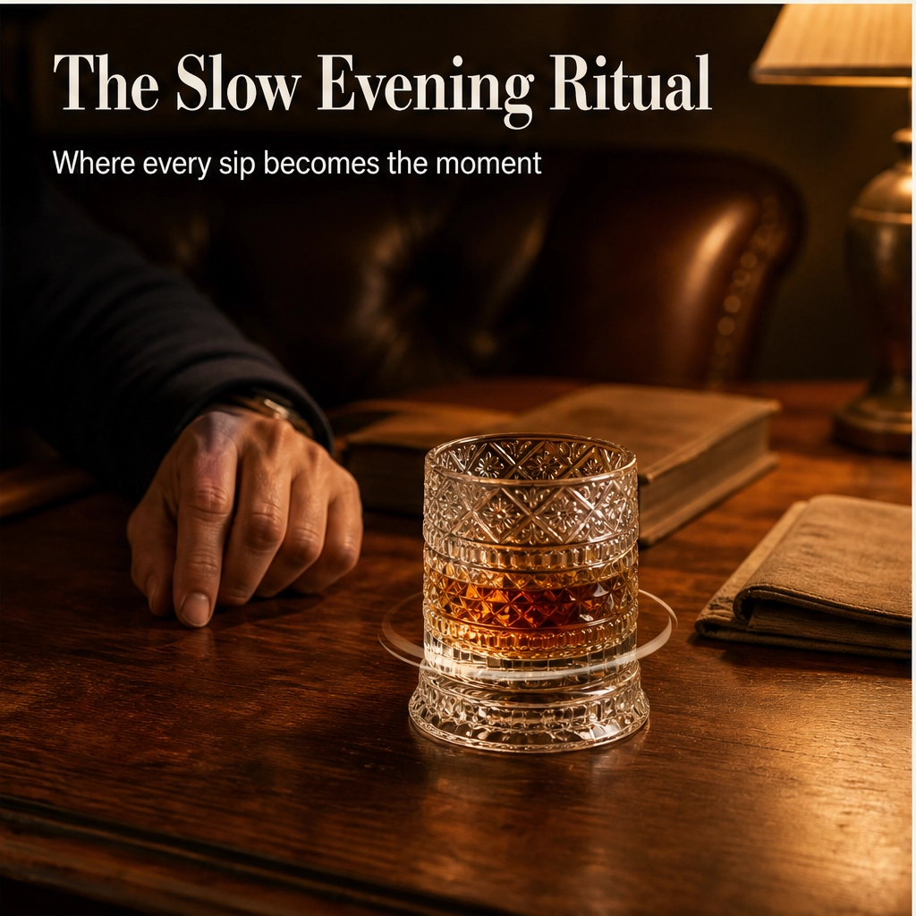 Caskwell™ – 360° Rotating Embossed Crystal Whiskey Tumbler + 50% OFF