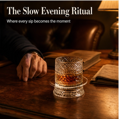 Caskwell™ – 360° Rotating Embossed Crystal Whiskey Tumbler + 50% OFF