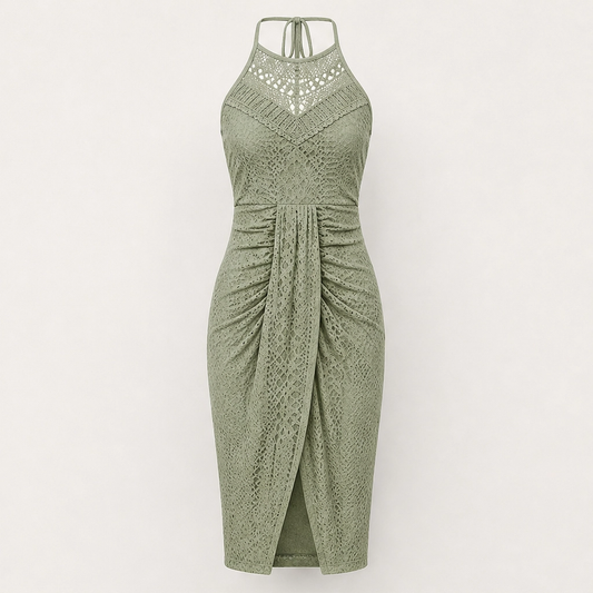 Marisol – Halter Neck Asymmetrical Eyelet Maxi Summer Dress + 50% OFF