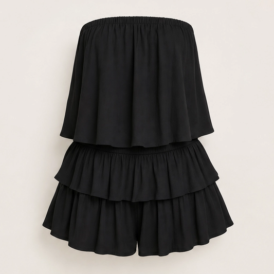 Solera – Strapless Smocked Ruffle Romper with Lined Shorts + 50% OFF