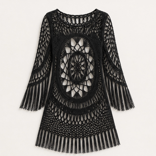 Marévah – Crochet Tassel Beach Cover-Up with Flowing One-Size Fit + 50% OFF