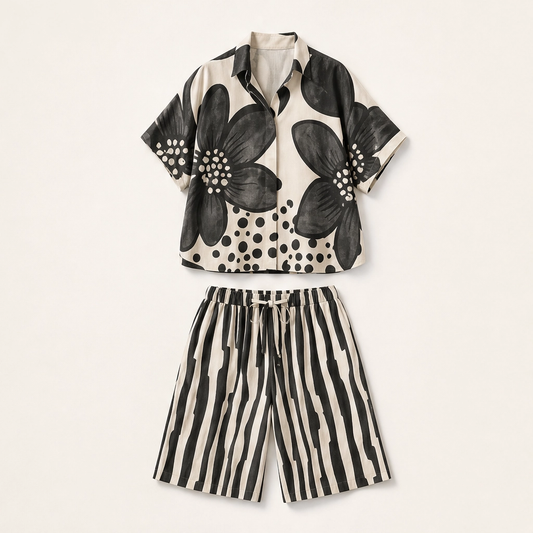Florelle™ – Breathable Botanical-Print Wide-Leg Two-Piece Set + 50% OFF